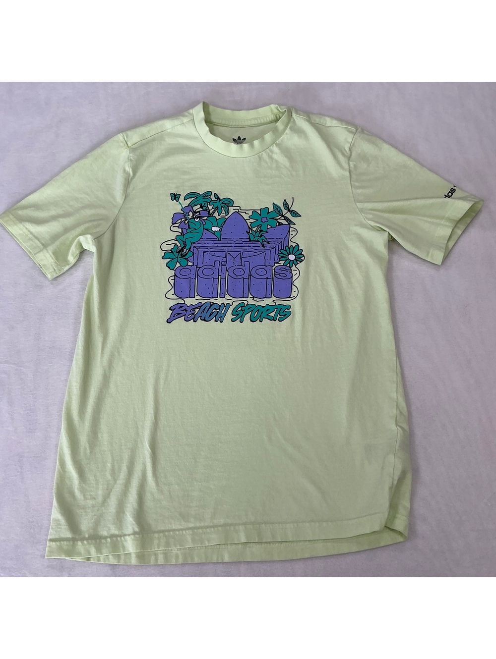 Adidas Originals Youth 13-14Y Beach Sports Graphic T-Shirt Lime Green Tee